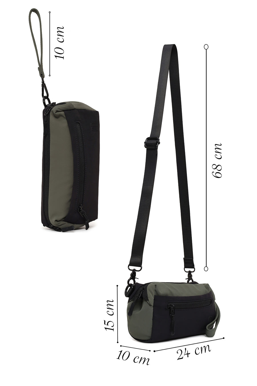 Male Khaki Long-Strap Fabric Mini Crossbody Bag