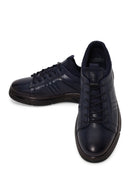 Erkek Lacivert Bağcıklı Deri Sneaker | Derimod
