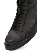 Men's Gray Double Zipper Thick Sole Nubuck Leather Sports Boots | Derimod