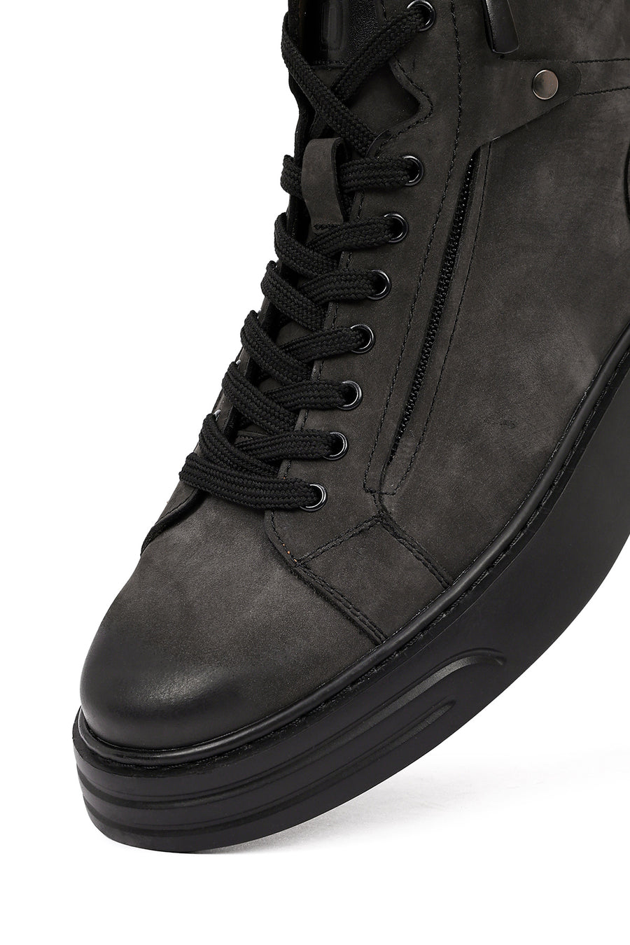 Men's Gray Double Zipper Thick Sole Nubuck Leather Sports Boots