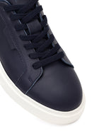 Erkek Lacivert Bağcıklı Kalın Tabanlı Deri Sneaker | Derimod