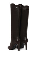 Woman Brown Thin-Heeled Leather Boots | Derimod