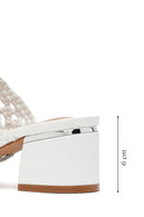 Women's White Knitted Short Thick Heeled Slippers | Derimod