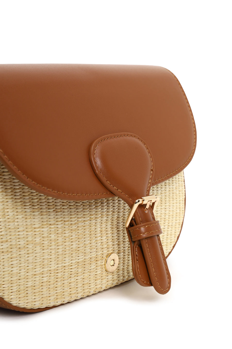 Woman Beige Long-Strap Wicker Crossbody Bag