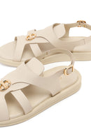 Women's Beige Leather Sandals with Buckle Back | Derimod