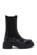 Black Women's Leather Casual Long Chelsea Boots | Derimod