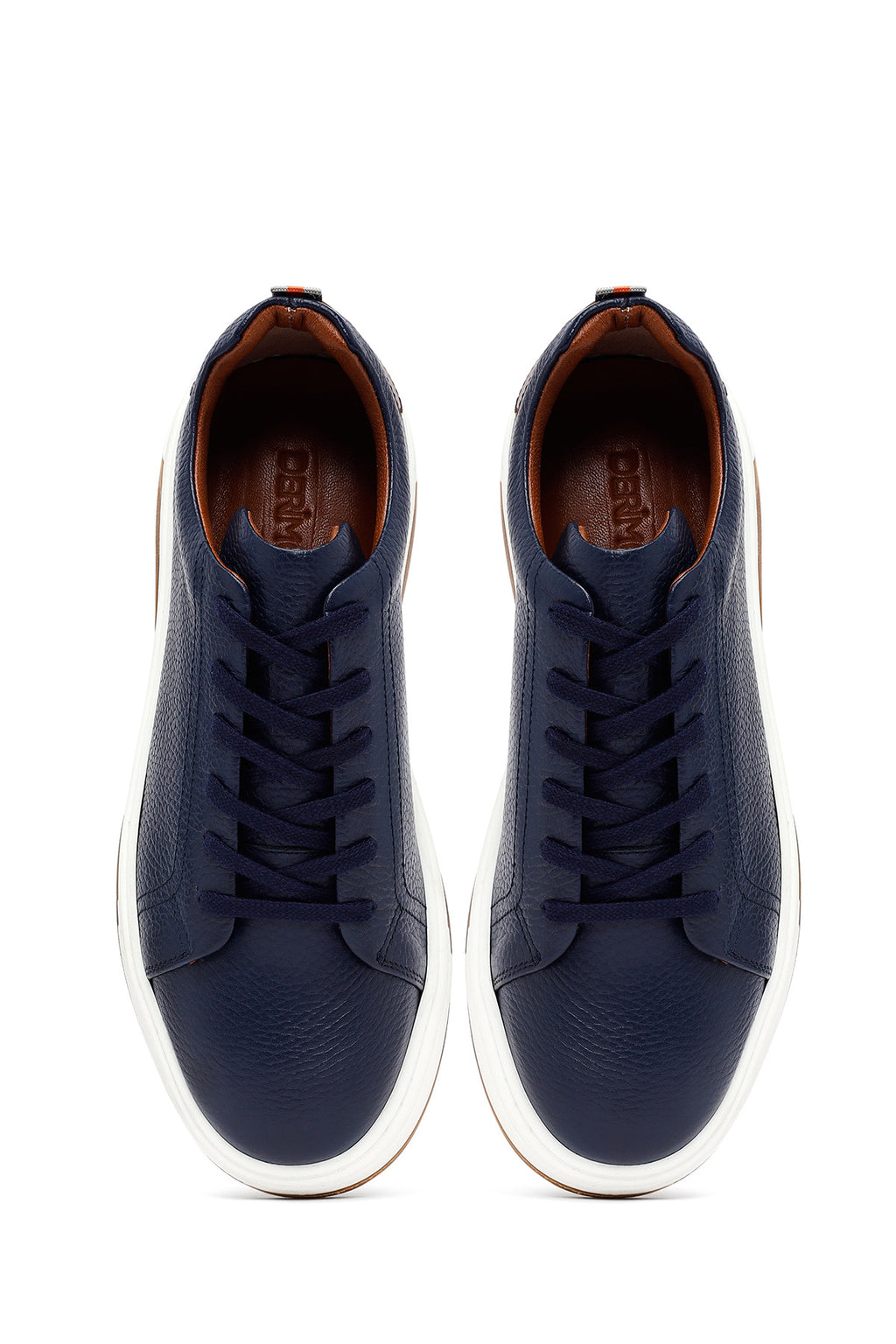 Erkek Lacivert Bağcıklı Kalın Tabanlı Deri Sneaker