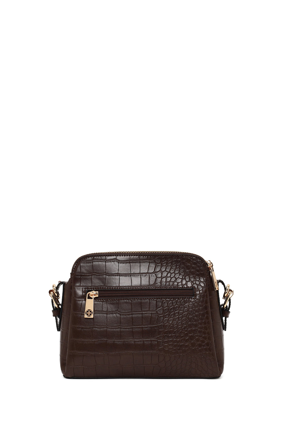 Woman Brown Long-Strap Crocodile Pattern Crossbody Bag