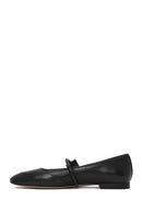 Women's Black Buckle Detailed Leather Ballerinas | Derimod
