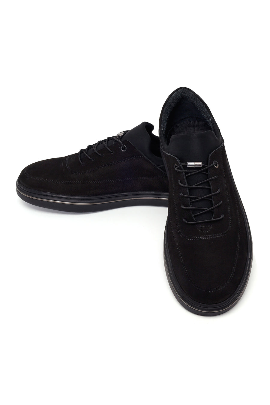 Erkek Siyah Bağcıklı Nubuk Deri Casual Sneaker