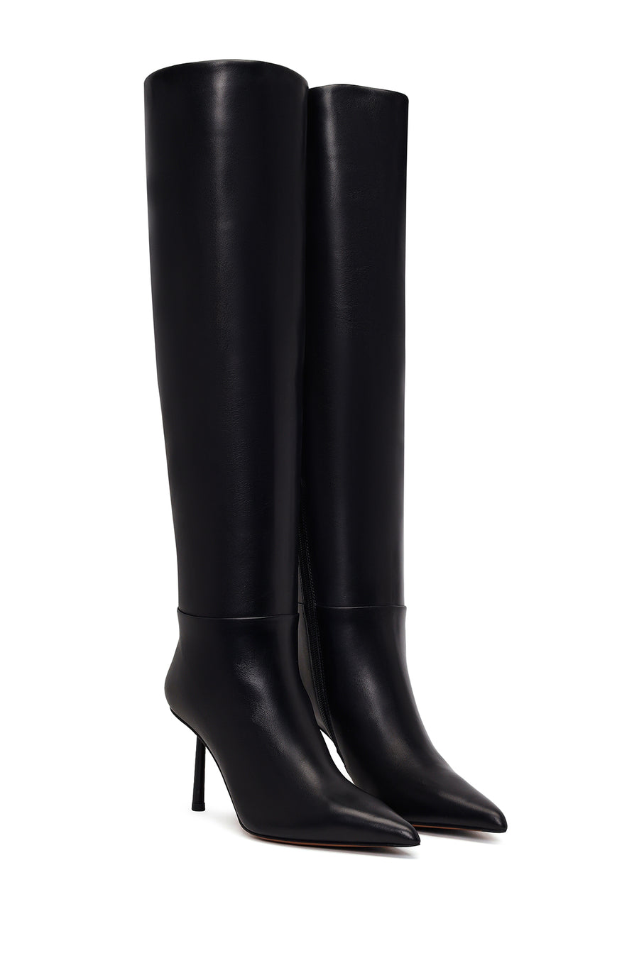Woman Black Zip Closure Stiletto-Heel Leather Boots