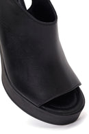 Women's Black Ankle Buckle Platform High Thick Heel Leather Sandals | Derimod