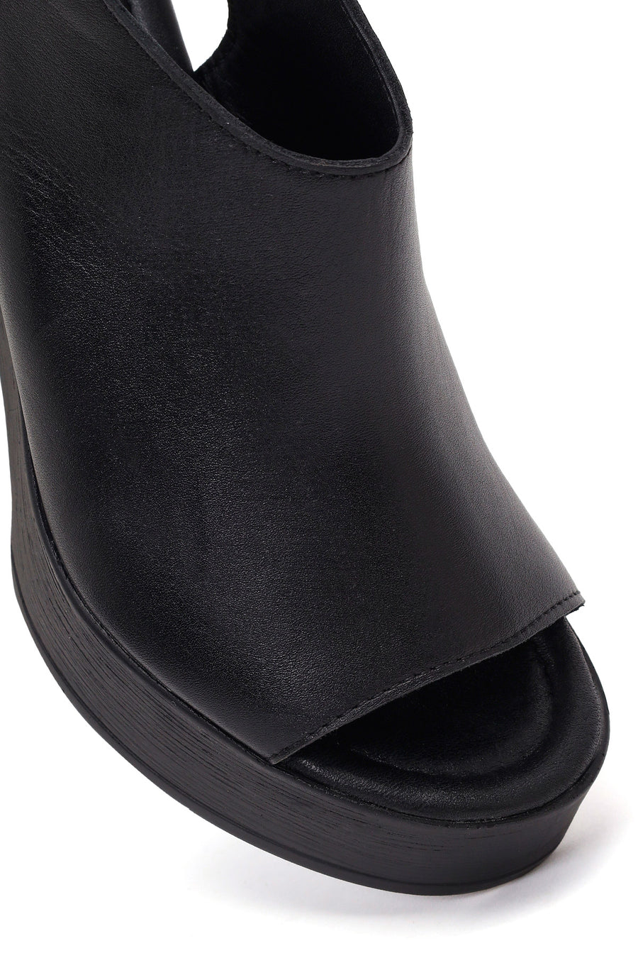Women's Black Ankle Buckle Platform High Thick Heel Leather Sandals