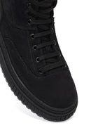 Male Black Lace-Up Thick-Soled Nubuck Leather Sports Boots | Derimod