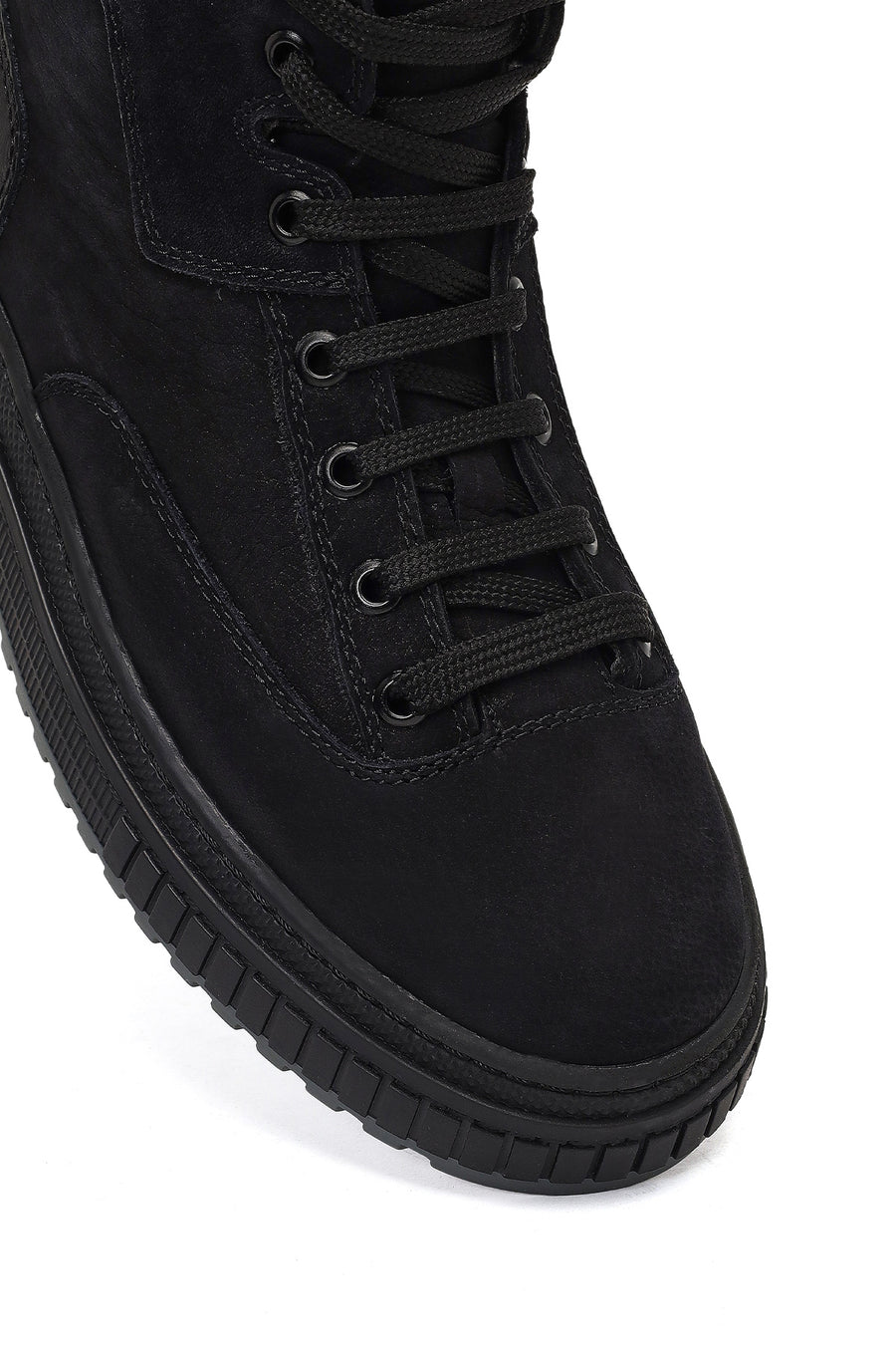 Male Black Lace-Up Thick-Soled Nubuck Leather Sports Boots