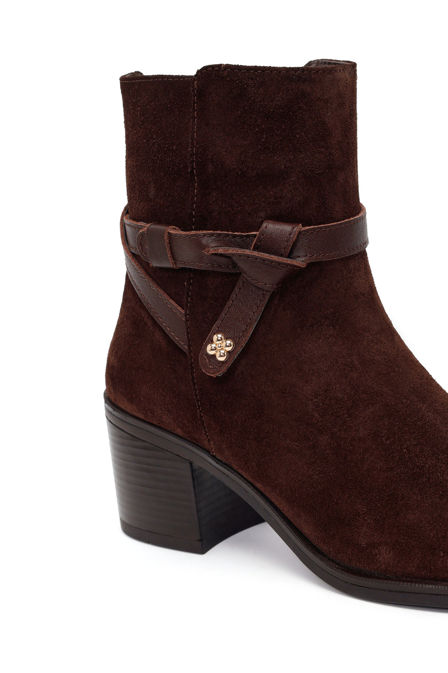 Woman Brown Zip Closure Chunky-Heeled Suede Leather Boots