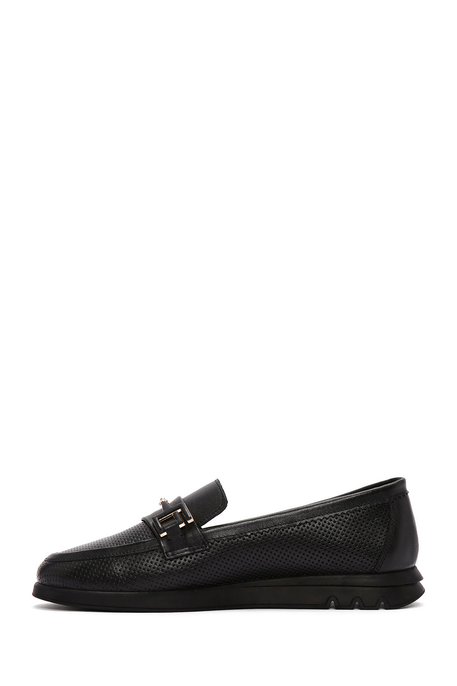Women's Black Buckled Leather Comfort Loafer