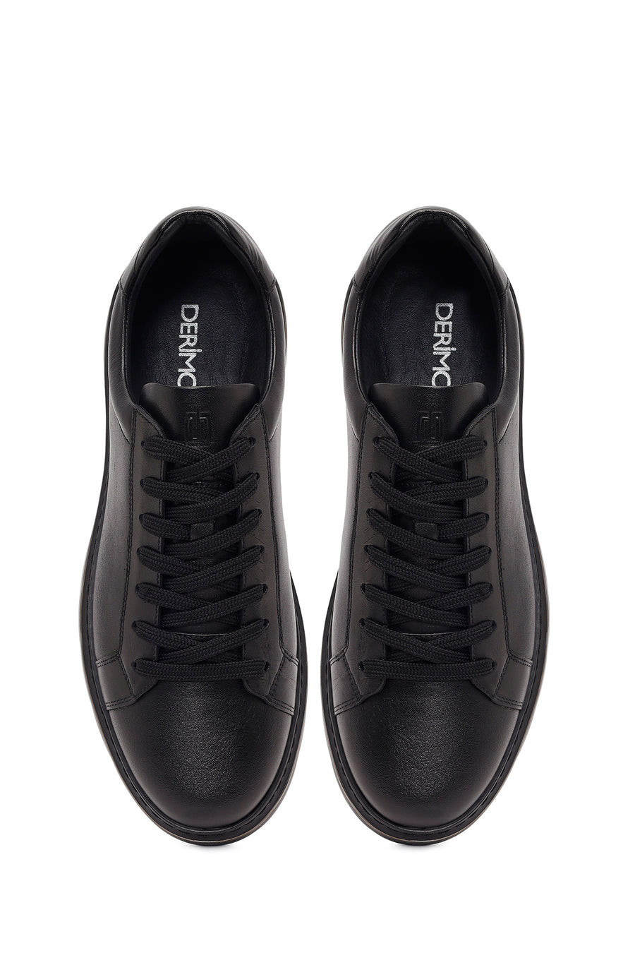 Erkek Siyah Bağcıklı Deri Sneaker