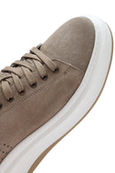 Men's Beige Lace-Up Thick-Soled Nubuck Leather Sneakers | Derimod