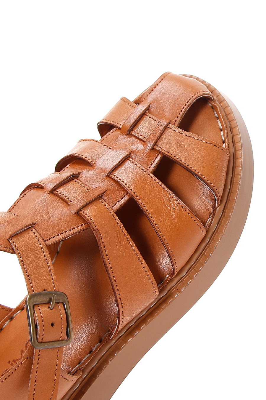 Kadın Taba Bilekten Bantlı Deri Comfort Sandalet