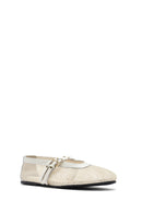 Women's Beige Buckled Mesh Fabric Ballerinas | Derimod