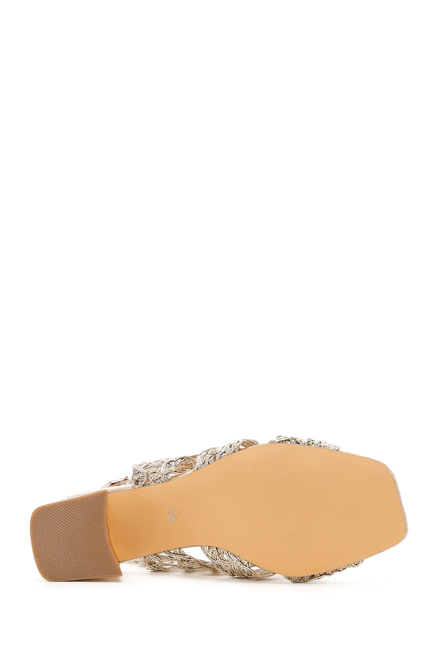 Women's Gold Braided Metallic Chunky Low Heel Sandals