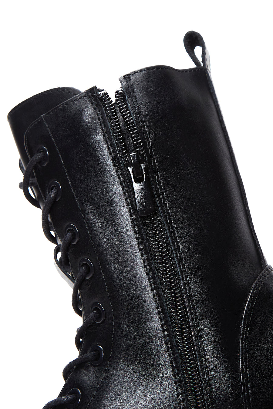 Women's Black Lace-up Zippered Boots