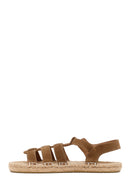 Women's Mink Suede Leather Espadrille Sandals with Ankle Buckle | Derimod