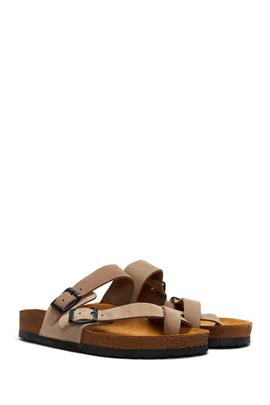 Women's Mink Nubuck Leather Buckle Slippers