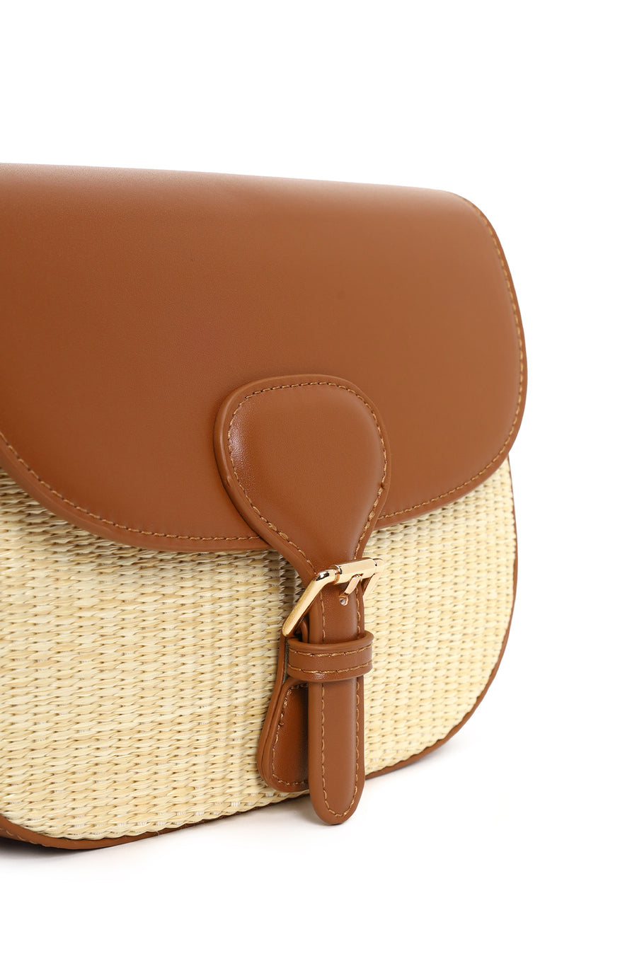 Woman Beige Long-Strap Wicker Crossbody Bag