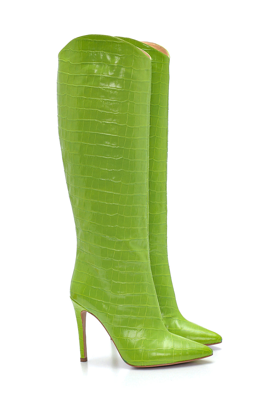 Women's Green Crocodile Heeled Boots