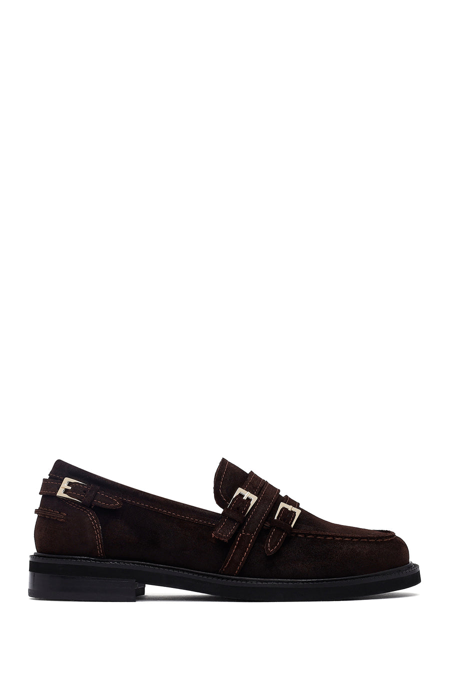 Woman Brown Buckled Suede Masculine Loafer AF140001DS | Derimod