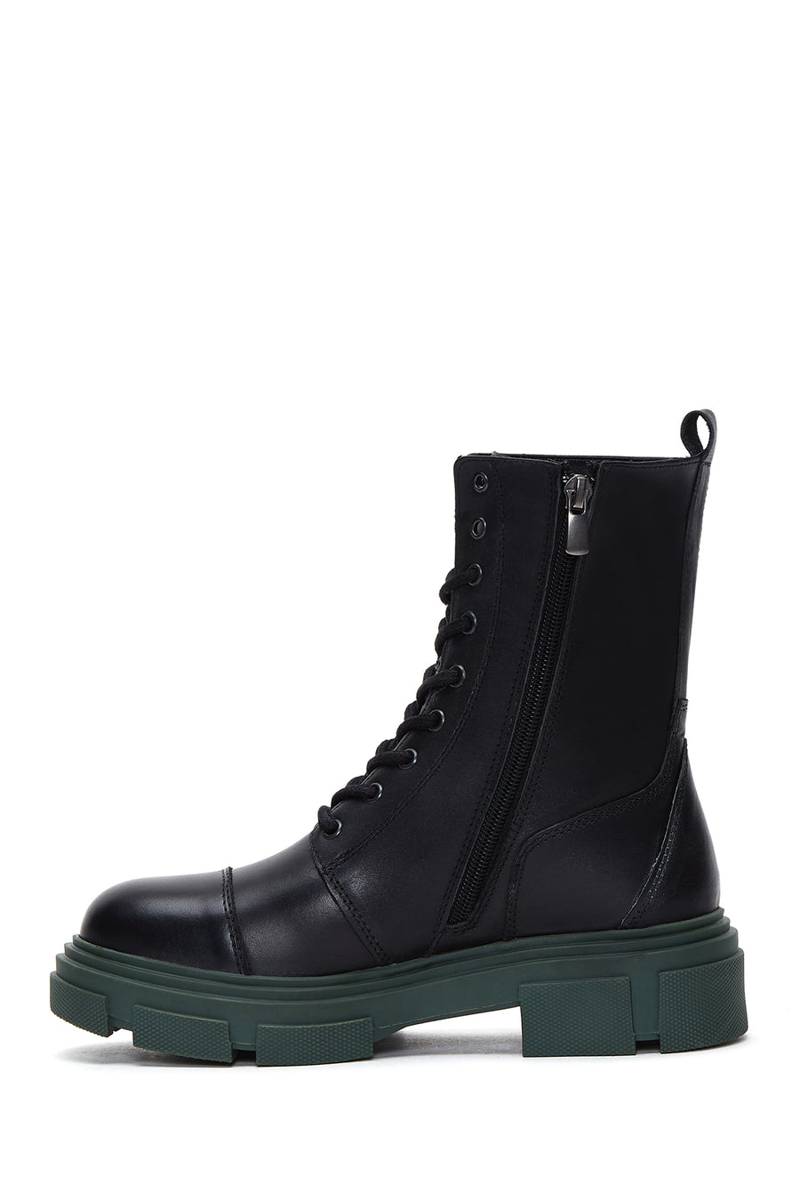 Women's Black Leather Zippered Boots