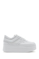 Women's White Lace-up Thick-Sole Leather Sneaker | Derimod