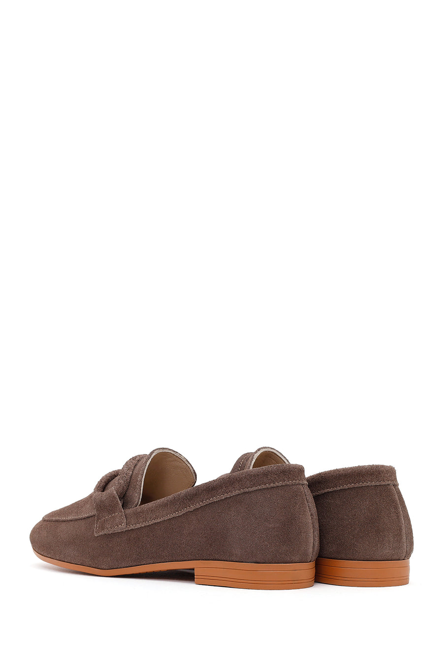 Kadın Vizon Tokalı Süet Deri Maskülen Loafer