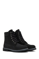 Women's Black Lace-Up Nubuck Leather Boots | Derimod