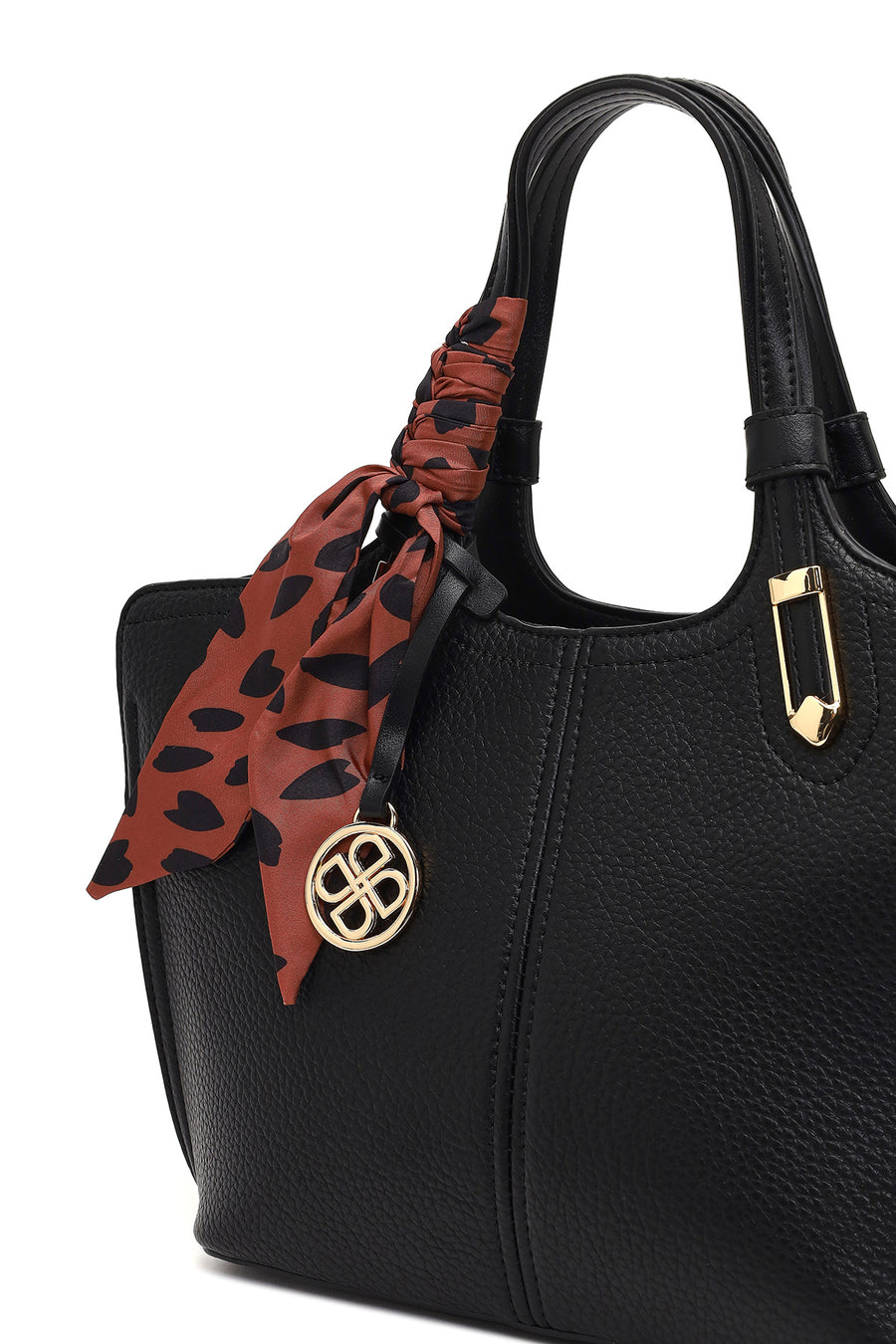 Woman Black Long-Strap Accessorized Shoulder Bag
