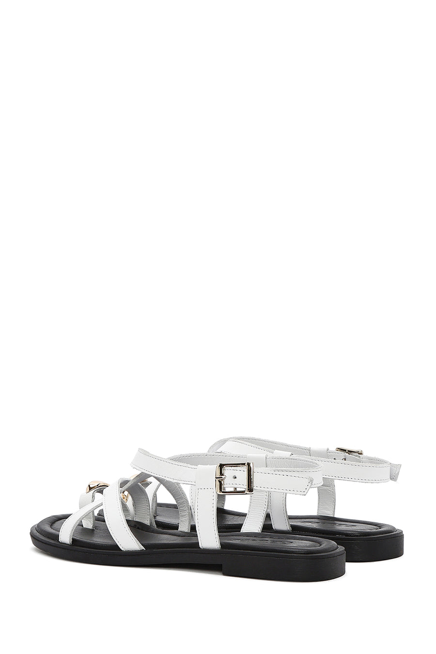 Women's White Leather Ankle Buckle Sandals