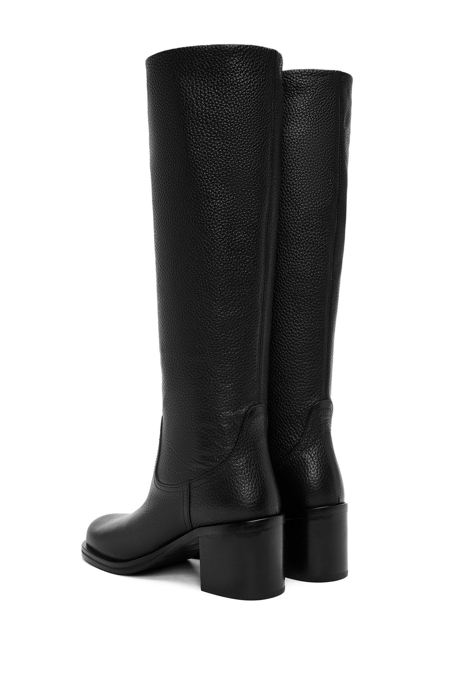 Women's Black Thick Heel Leather Boots