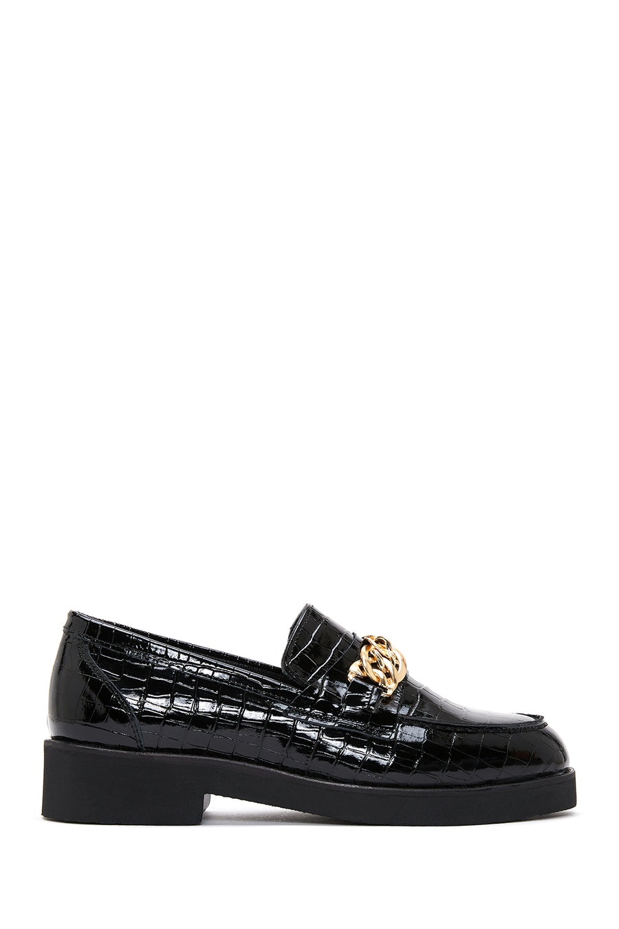 Women's Black Leather Crocodile Loafer 22WFD1302E3 | Derimod