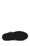 Woman Black Zip Closure Thick-Soled Leather Combat Boots | Derimod
