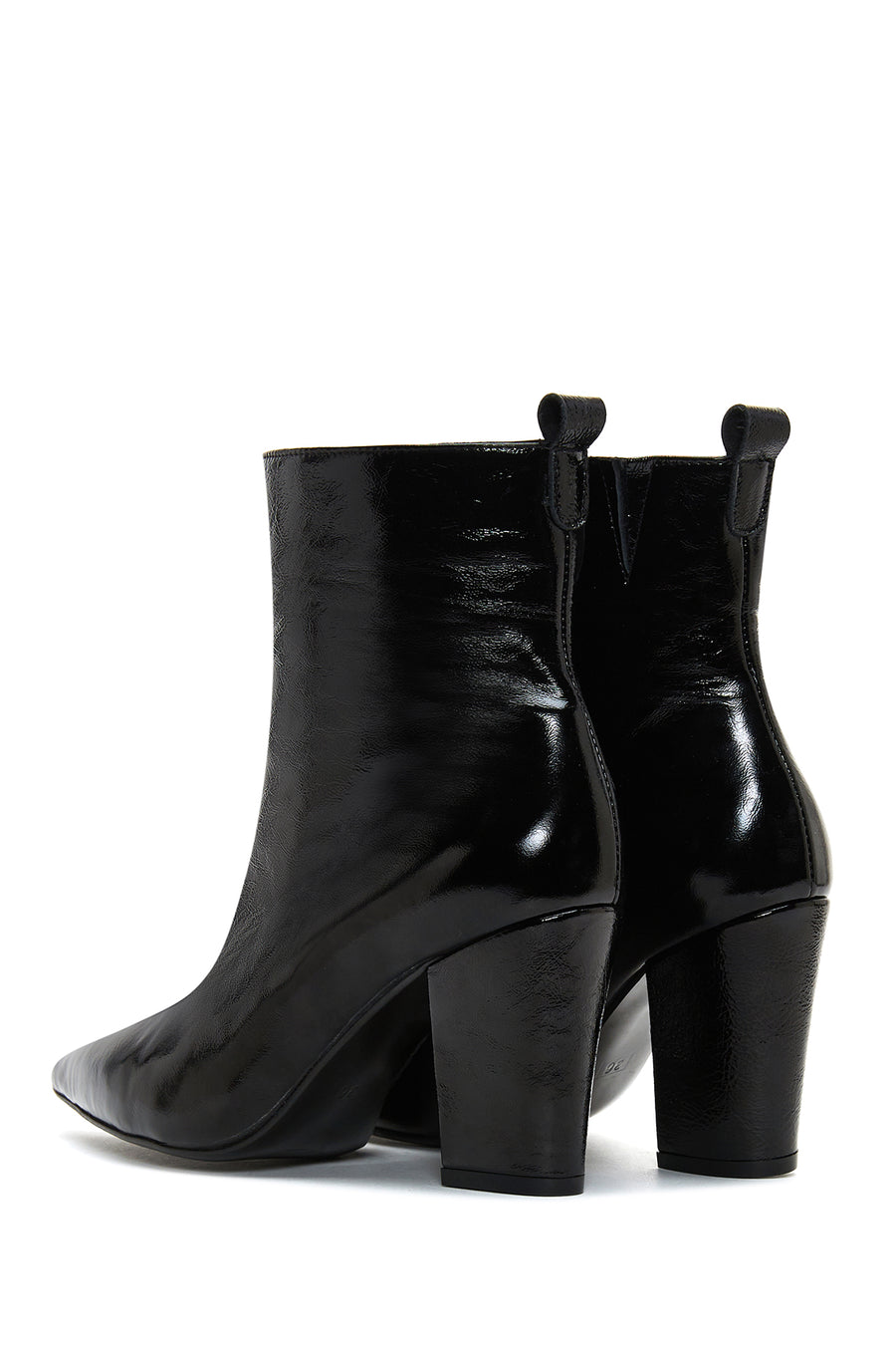 Women's Black Patent Leather Heeled Boots