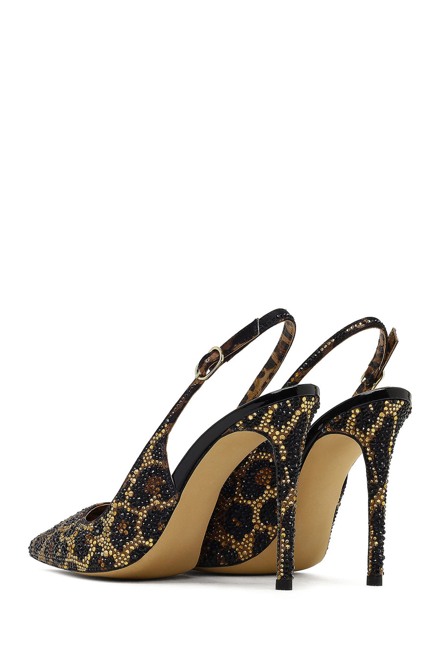 Women's Leopard Patterned Jeweled Open Back High Thin Heel Leather Shoe
