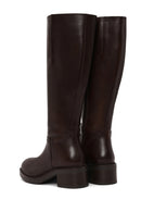 Woman Brown Zip Closure Thick-Heeled Leather Boots | Derimod