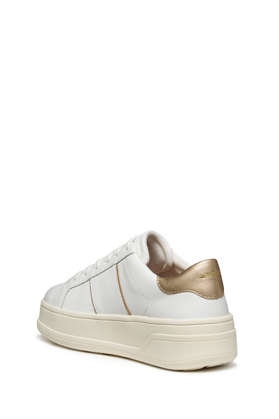 Geox Women White D Spherica Ecub-2 B - Nappa+Me Lace-Up Thick-Soled Leather Sneaker