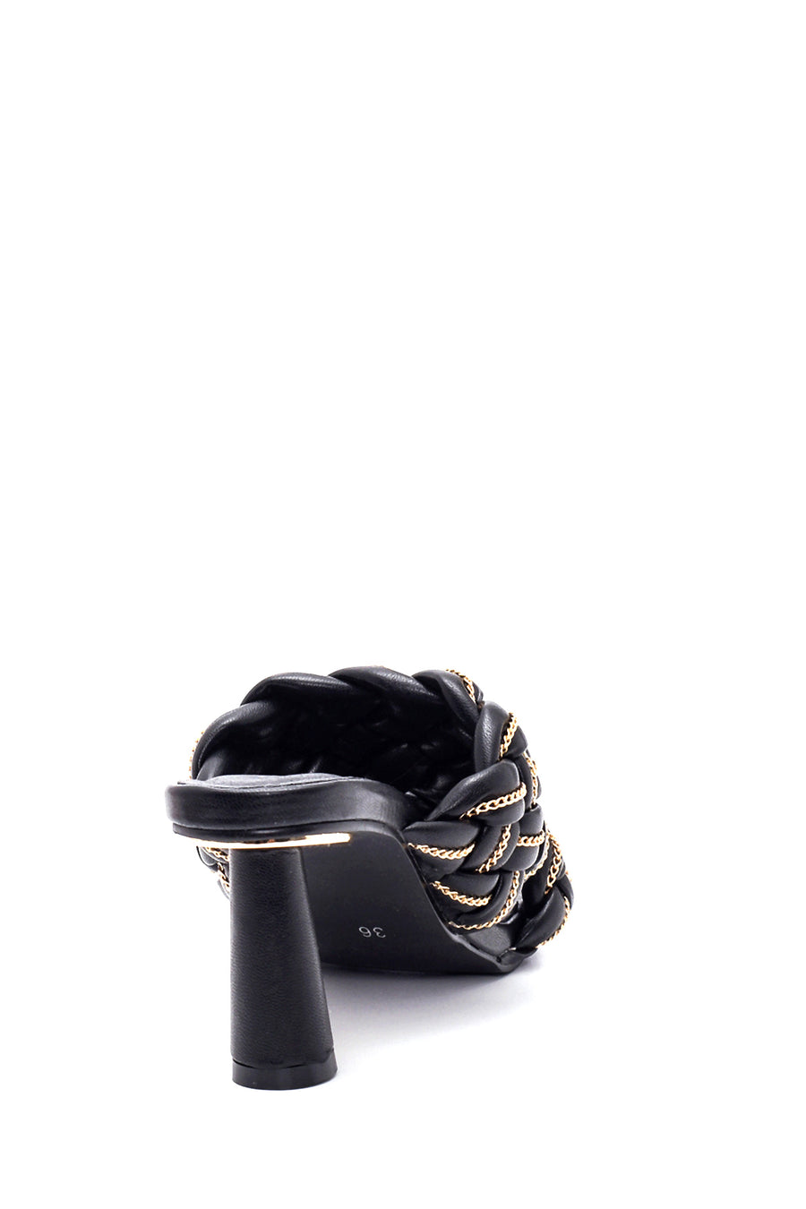 Women's Black Braided Heeled Slippers