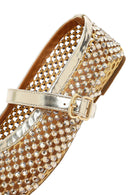 Women's Gold Mesh Stone-Studded Ballet Flats | Derimod
