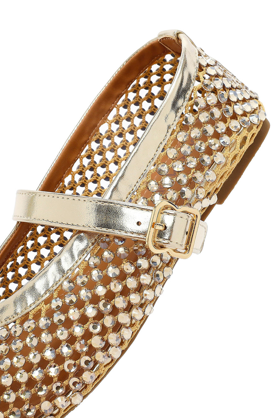 Women's Gold Mesh Stone-Studded Ballet Flats