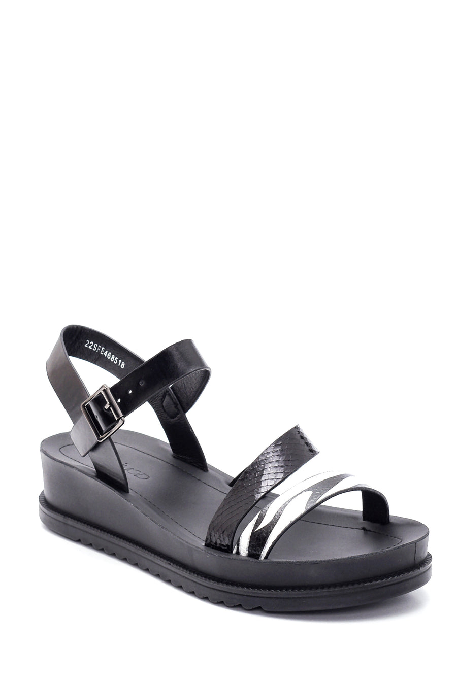 Women's Black Patterned Sandals