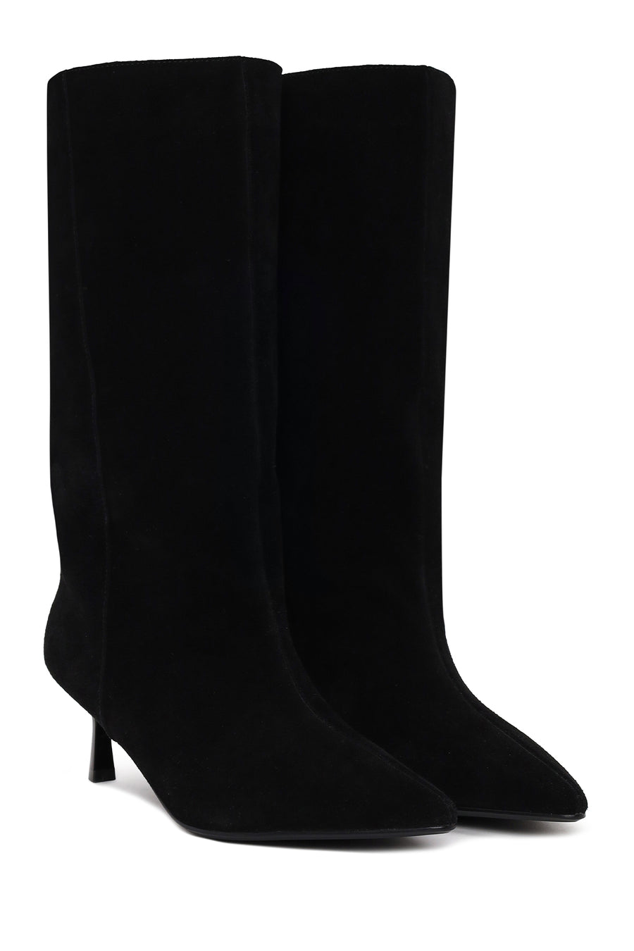 Woman Black Short Thin-Heeled Suede Short Boots